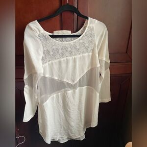 Jen's Pirate Booty 100% Silk Top with White Lace and Sheer Panels Tunic Small